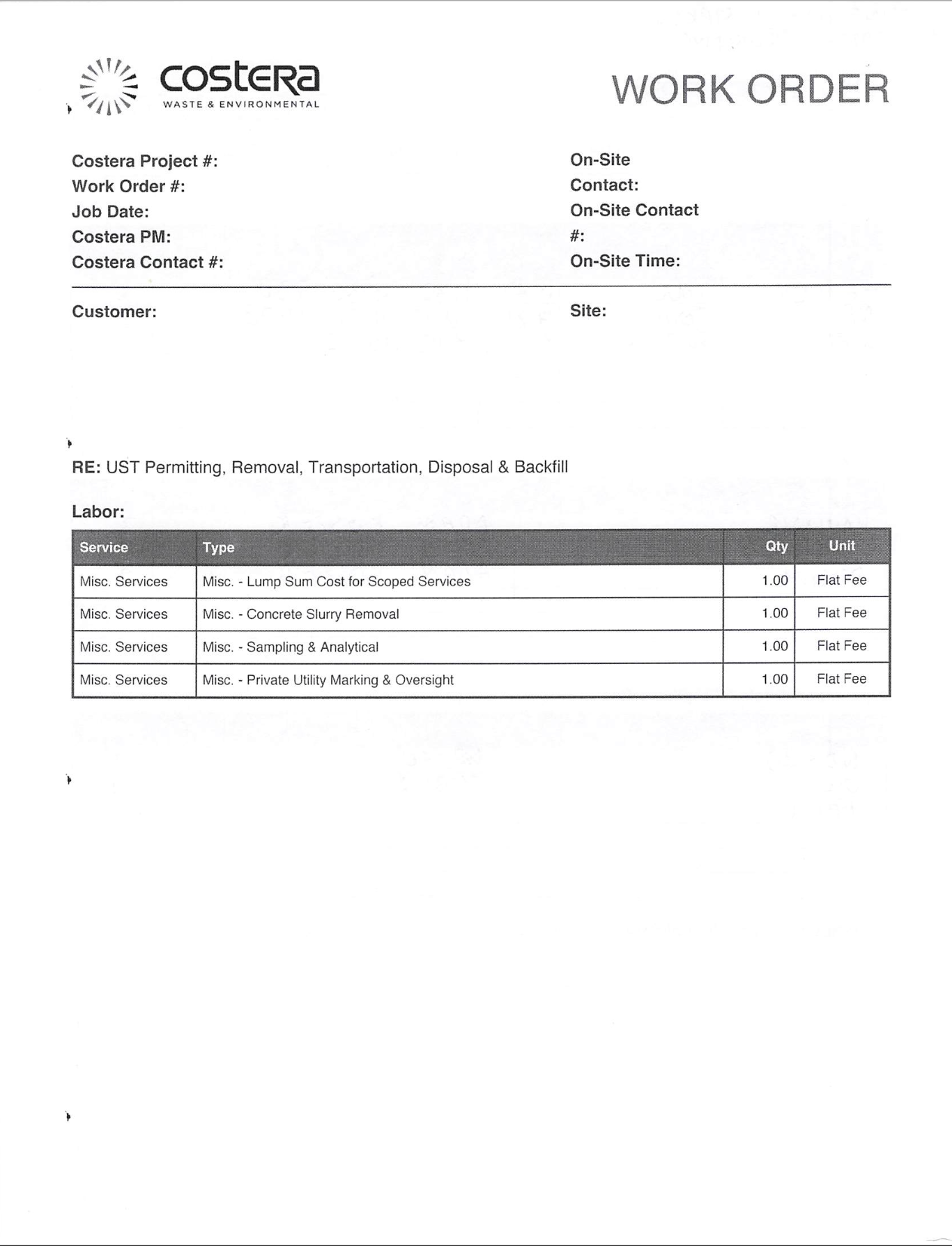 Costera Work Order