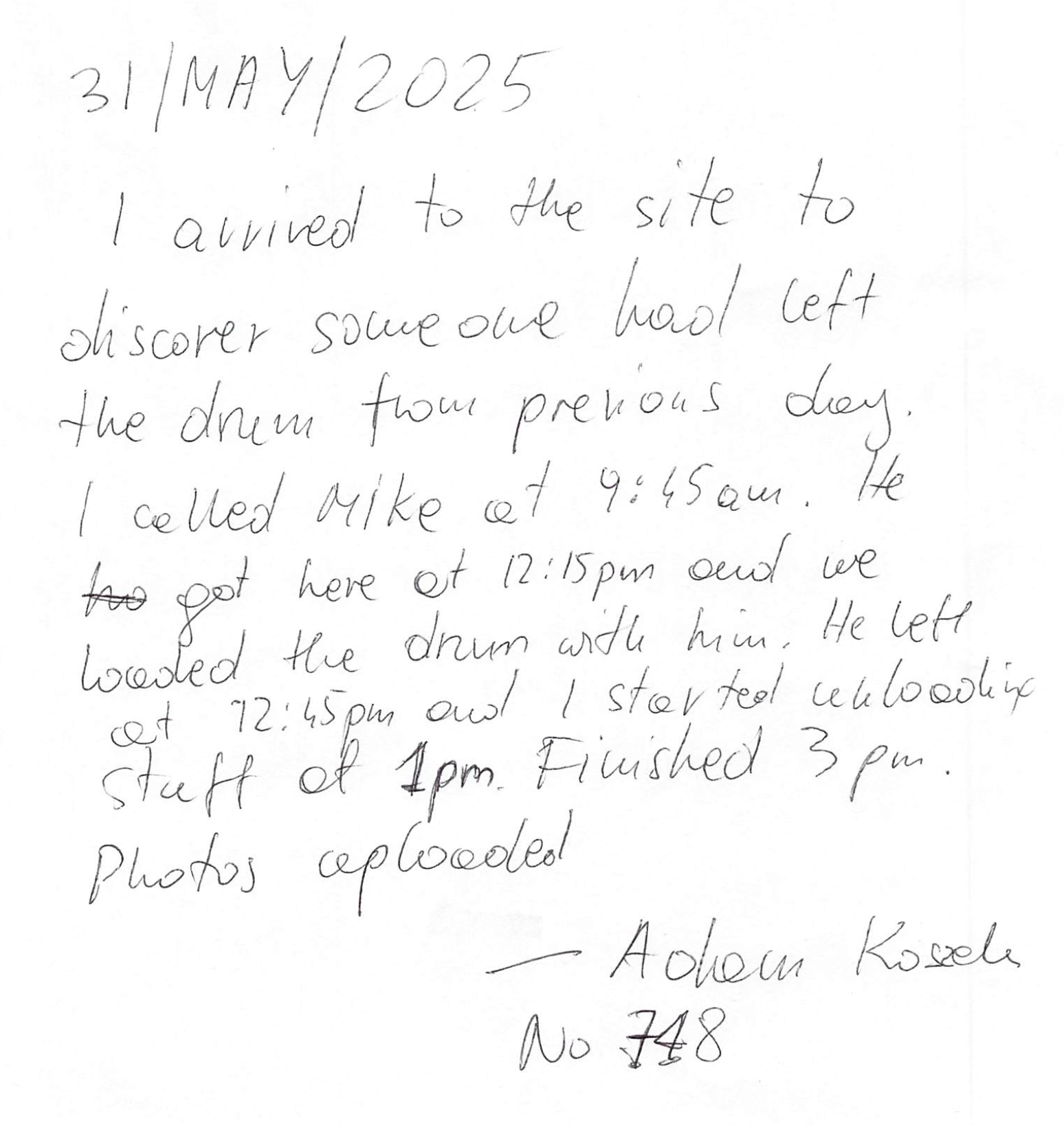 Site Log - May 31, 2025